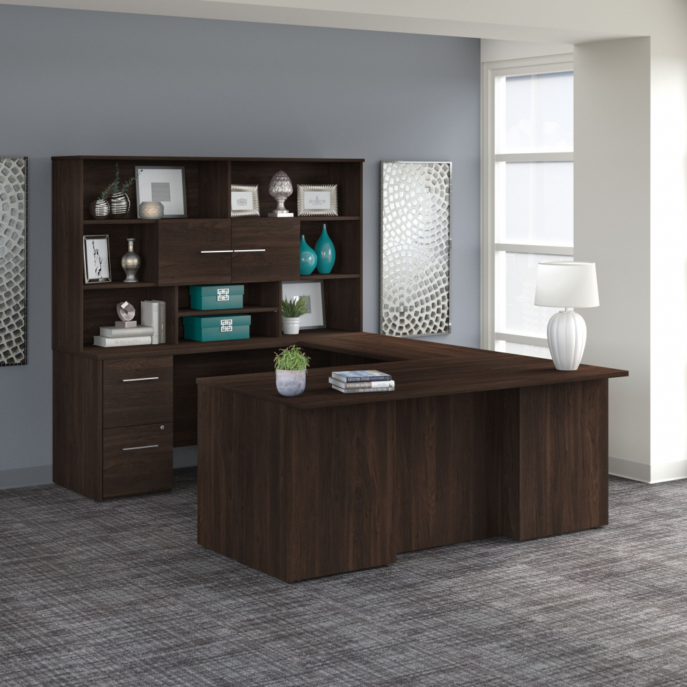 Office 500 72W U Shaped Executive Desk with Drawers and Hutch